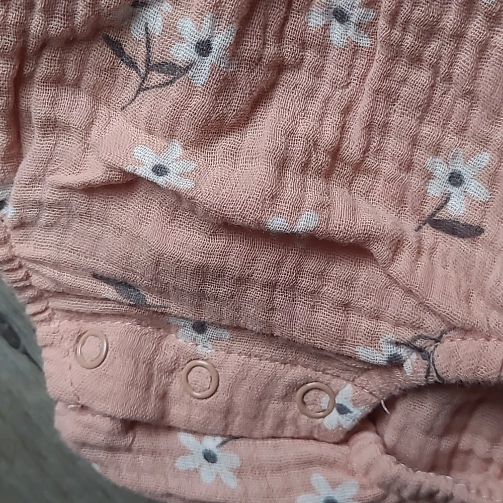 Rabbit Bear Organic Peach Floral Baby Romper with Matching Hat